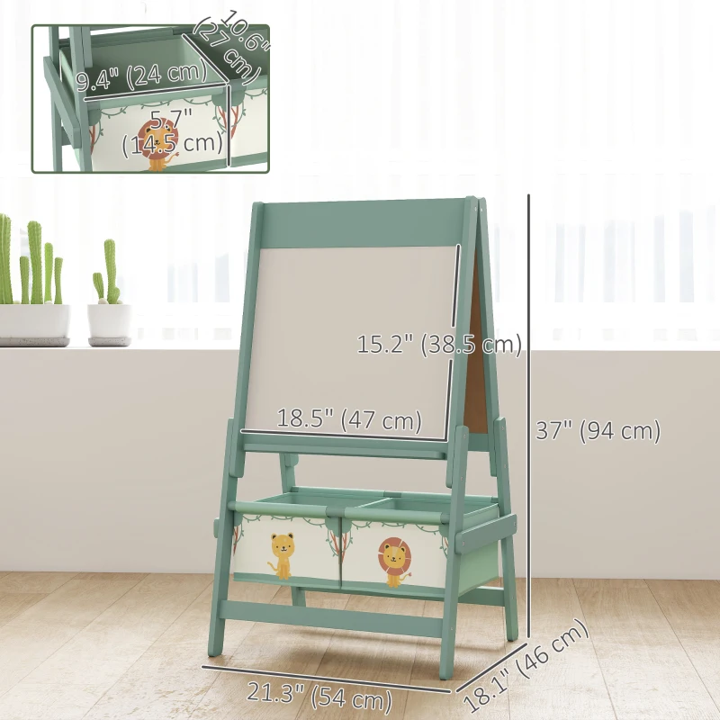 Qaba Art Easel for Kids, Double-Sided Whiteboard & Chalkboard with Paper Roll, 2 Storage Boxes, Gift for Boys, Girls, Green