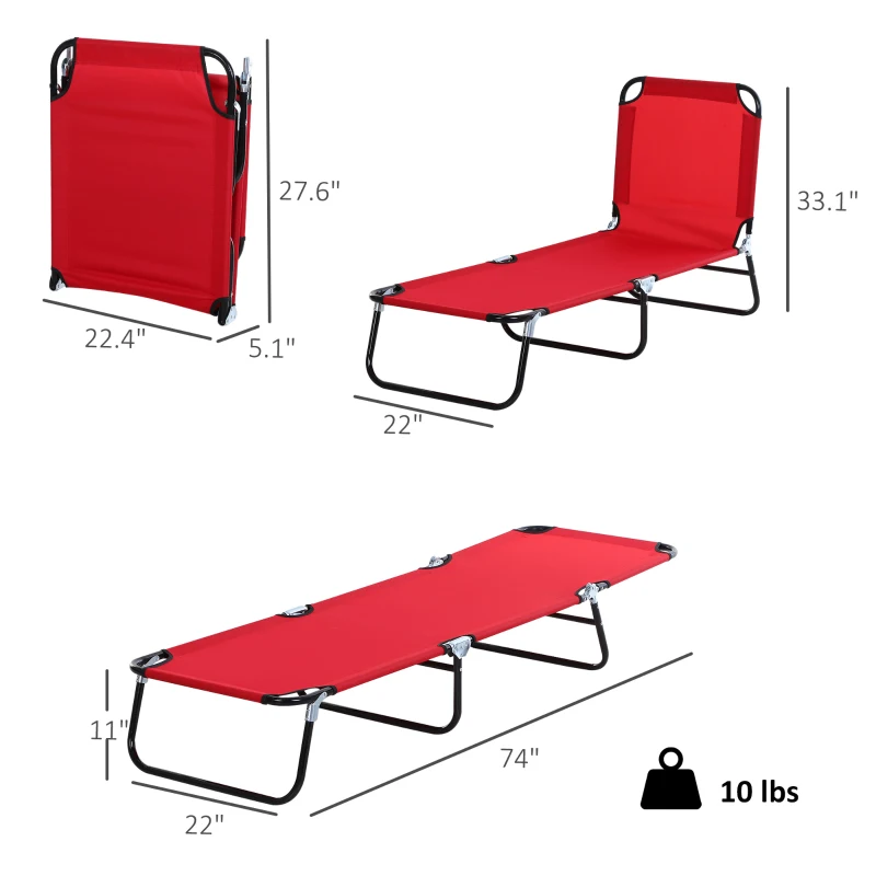 Outsunny Folding Chaise Lounge Pool Chairs, Outdoor Sun Tanning Chairs with 5-Level Reclining Back, Steel Frame for Beach, Yard, Patio, Red
