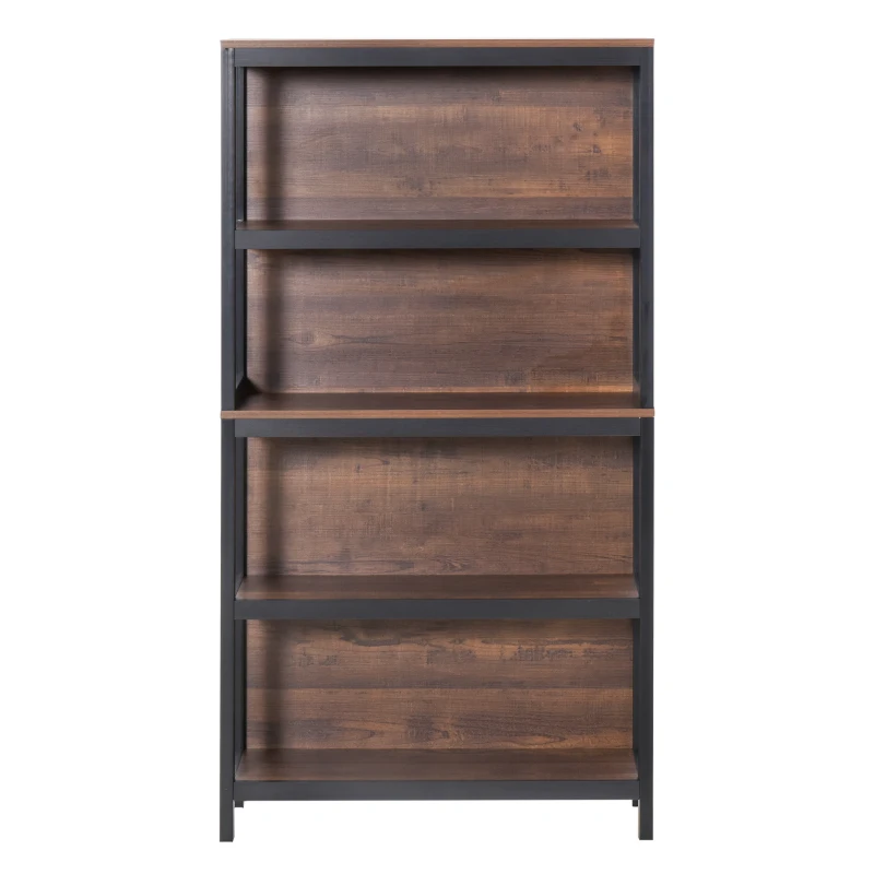 HOMCOM Shelves for Storage, 4 Tier Bookshelf Utility Organizer with Back Support and Anti-Topple Design, Walnut/Black
