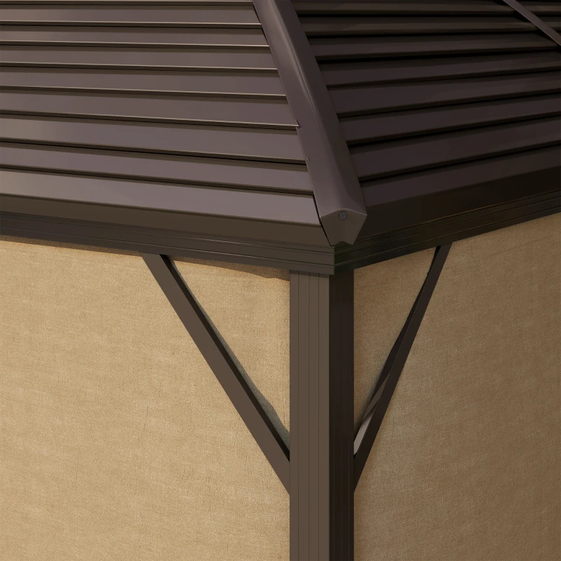 Outsunny 10' x 13' Hardtop Gazebo Aluminum Outdoor Canopy with Mesh Nettings, Curtains, Brown