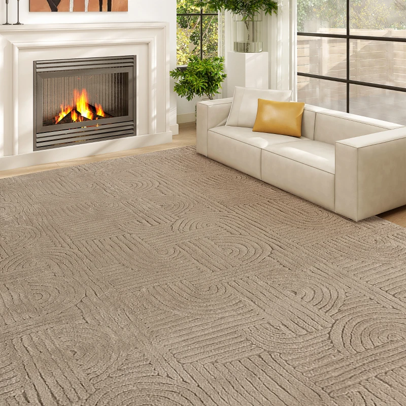 HOMCOM 6x9 Area Rug, Luxurious Faux Fur Rug, Non-Slip Floor Carpet for Living Room, Bedroom, Dining Room, Tan