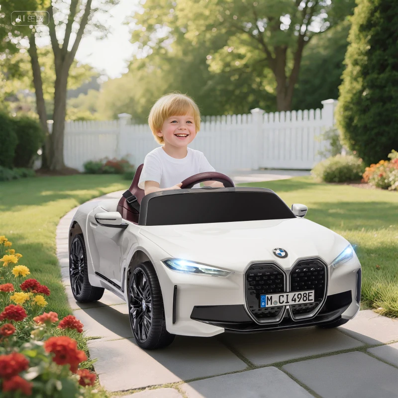 Aosom 12V Electric Ride on Car with Remote Control, 3.1 MPH Kids Ride-on Toy for Boys and Girls with Portable Battery, Suspension System, Horn Honking, Music, Lights, White
