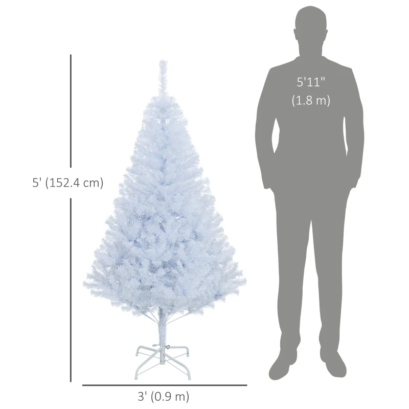 HOMCOM 5ft White Christmas Tree Artificial Christmas Tree with 536 Branch Tips and Metal Stand