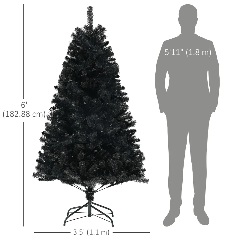 HOMCOM 6ft Artificial Christmas Trees with Auto Open and Steel Base, Black