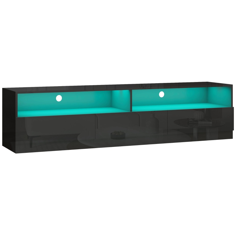 HOMCOM LED Lighted TV Stand for TVs up to 75", Modern TV Cabinet with Storage Drawers for Living Room, High Gloss Black