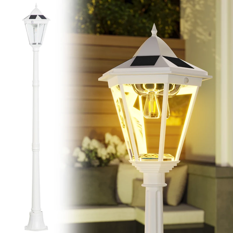 Outsunny 77" Solar Lamp Post Light, Waterproof Aluminum Outdoor Vintage Street Lamp, Motion Activated Sensor PIR, Adjustable Brightness, for Garden, Lawn, Pathway, Driveway, White