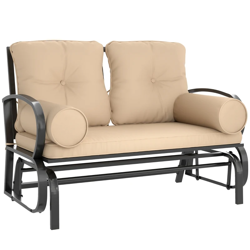 Outsunny Swing Glider Rocking Chair, Double Patio Bench, 2 Person Loveseat with Steel Frame, Cushions, Pillow Armrests, Khaki