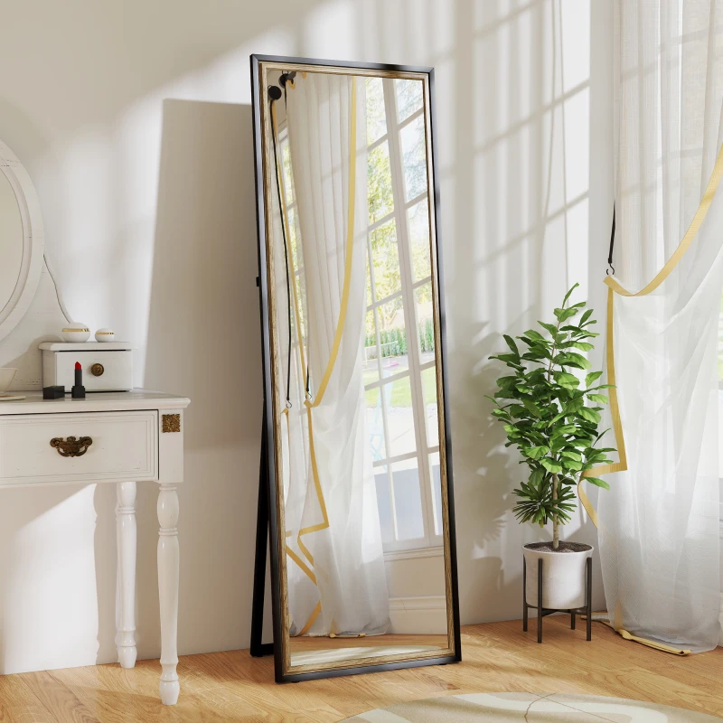 HOMCOM Full Length Mirror, 64" x 21" Rectangle Full Body Mirror with Dual-Tone Frame for Bedroom, Black