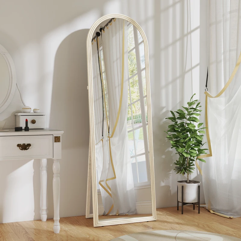 HOMCOM 64" x 21" Full Length Mirror, Free Standing, Leaning or Wall, Arched Full Body Mirror with Faux Stone Frame, White