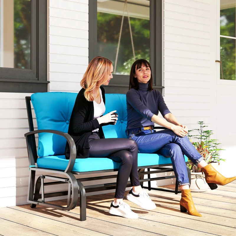 Outsunny 2-Person Outdoor Glider Chair, Patio Double Rocking Loveseat with Steel Frame and Cushions for Backyard, Garden and Porch, Blue