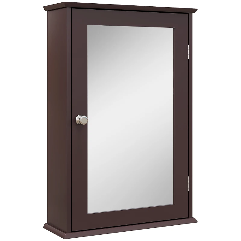 kleankin Bathroom Mirror Cabinet, Wall Mounted Medicine Cabinet with Door and Shelves, Dark Brown