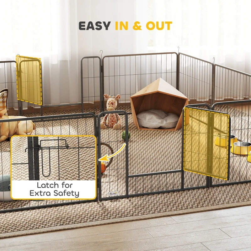 PawHut Dog Playpen, 31.5"W Heavy-Duty Metal Puppy Play Pen, Pet Exercise Fences for Outside and Indoor, DIY Design with Door for Small Dogs, 12 Panels, 23.5"H