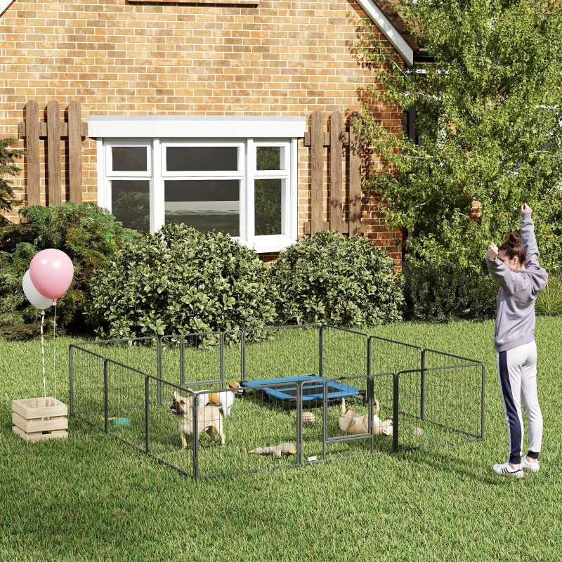 PawHut Dog Playpen, 31.5"W Heavy-Duty Metal Puppy Play Pen, Pet Exercise Fences for Outside and Indoor, DIY Design with Door for Small Dogs, 12 Panels, 23.5"H