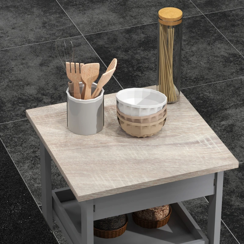 HOMCOM Kitchen Island Rolling Trolley Utility Serving Cart with Drawer  Grey