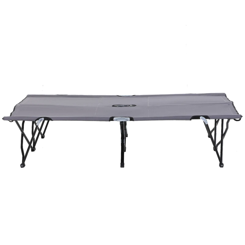 Outsunny 76" Two Person Folding Camping Cot Outdoor Portable Double Cot Wide Military Sleeping Bed w/ Carrying Bag Grey