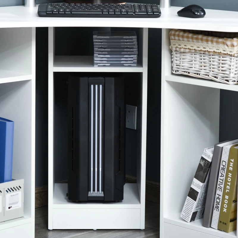 HOMCOM 35" L-Shaped Computer Desk with Monitor Stand and Open Shelves, Home Office Corner Desk Study Workstation for Small Space, White