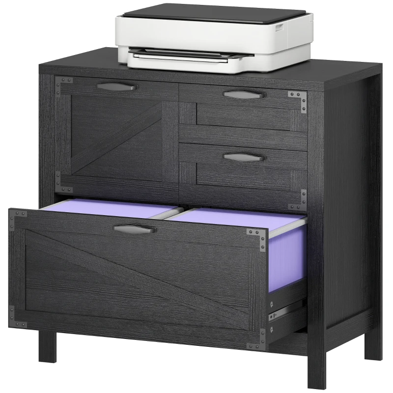 HOMCOM Lateral Filing Cabinet, Farmhouse File Cabinet with 4 Drawers, Fit Letter/A4/Legal Hanging Files, Black