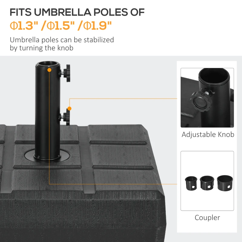 Outsunny Umbrella Stand for 1.3", 1.5", or 1.9" Umbrella Poles, Fillable Umbrella Base, Black