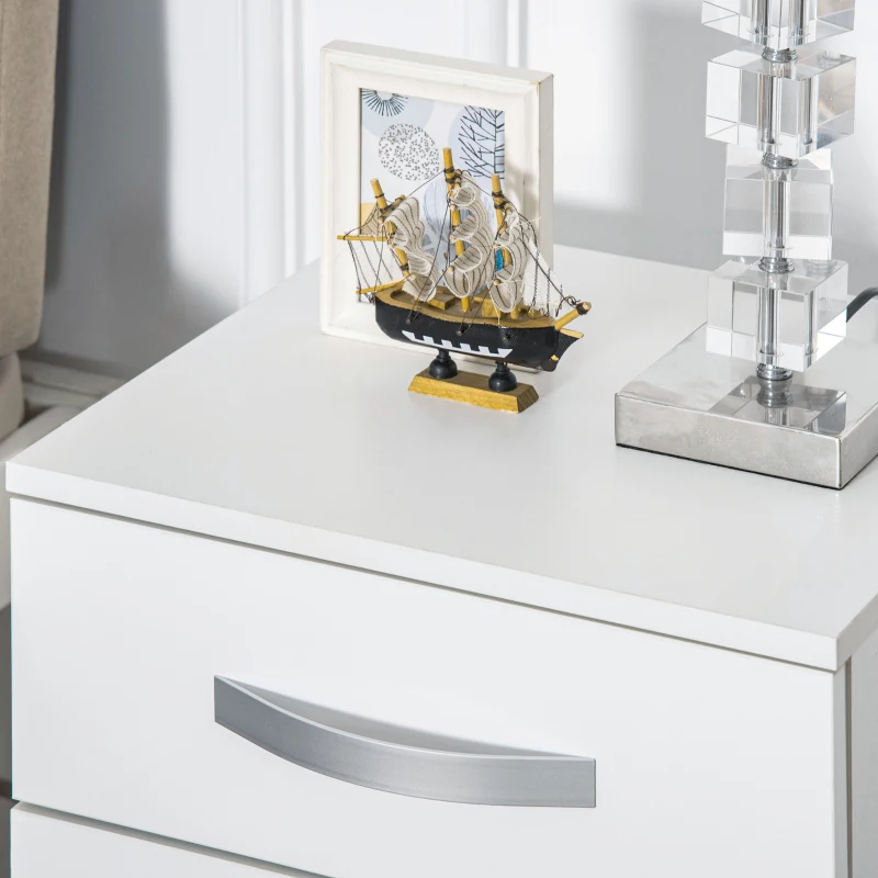 HOMCOM Modern Nightstand Set of 2, Bedside Tables with 3 High Gloss Drawers for Bedroom, White