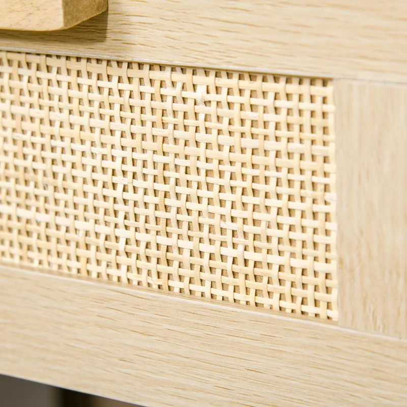 HOMCOM Narrow Nightstand with Rattan Elements, Bedside Table with Drawer and Storage Shelf for Bedroom, Natural