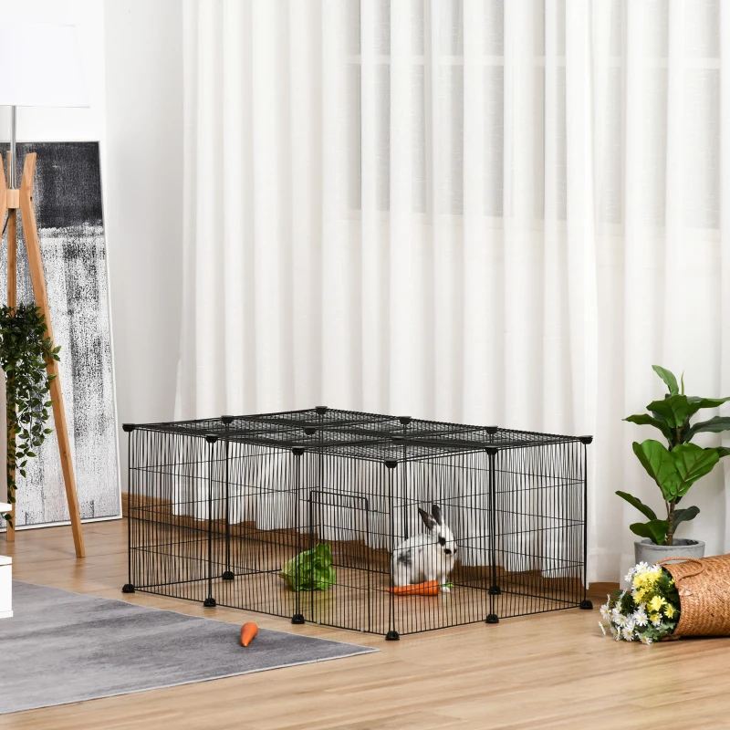 PawHut Small Animal Cage for Bunny, Guinea Pig, Chinchilla, Hedgehog, Portable Pet Enclosure with Door, 16 Panels