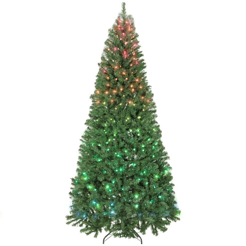 HOMCOM 7.5ft Prelit Christmas Tree with RGB Dynamic LEDs, Remote Control, Daily Timer, Hinged Xmas Tree, Easy Assembly