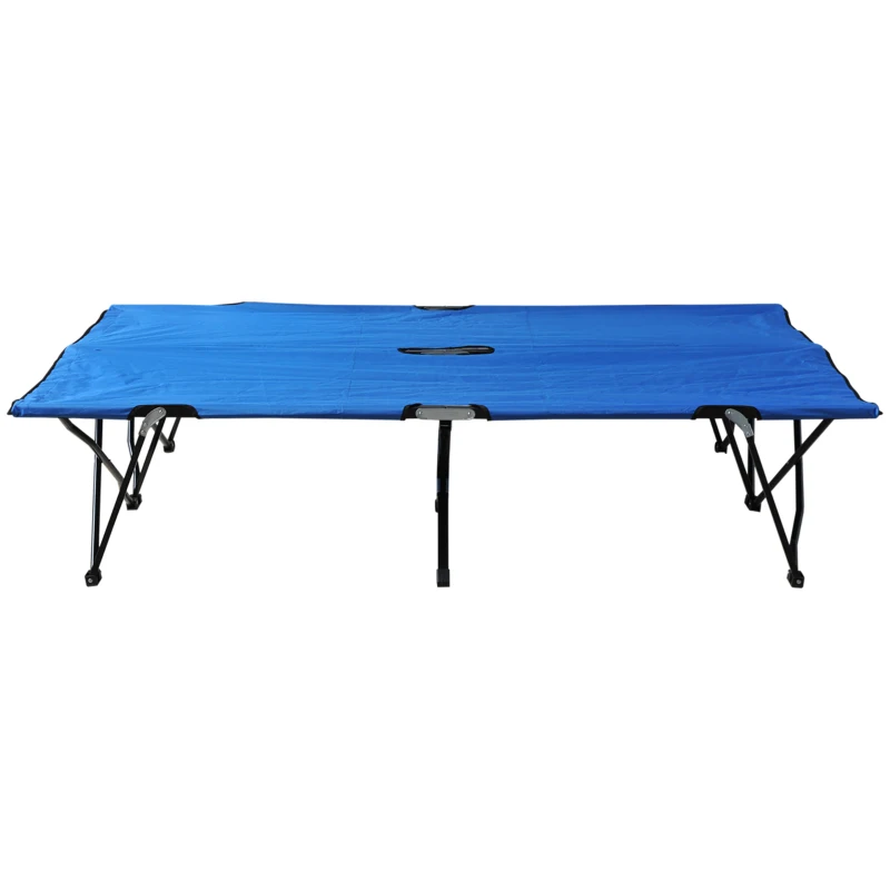 Outsunny 2 Person Folding Camping Cot for Adults, 50" Extra Wide Outdoor Portable Sleeping Cot with Carry Bag, Elevated Camping Bed, Beach Hiking, Blue
