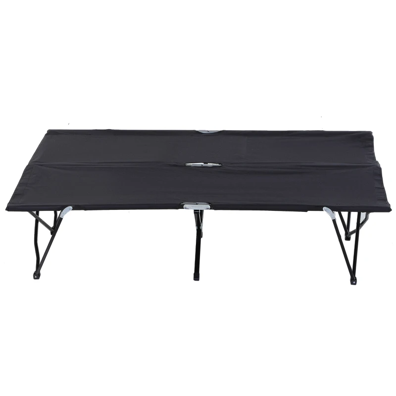 Outsunny 76" Two Person Folding Camping Cot Outdoor Portable Double Cot Wide Military Sleeping Bed w/ Carrying Bag Black