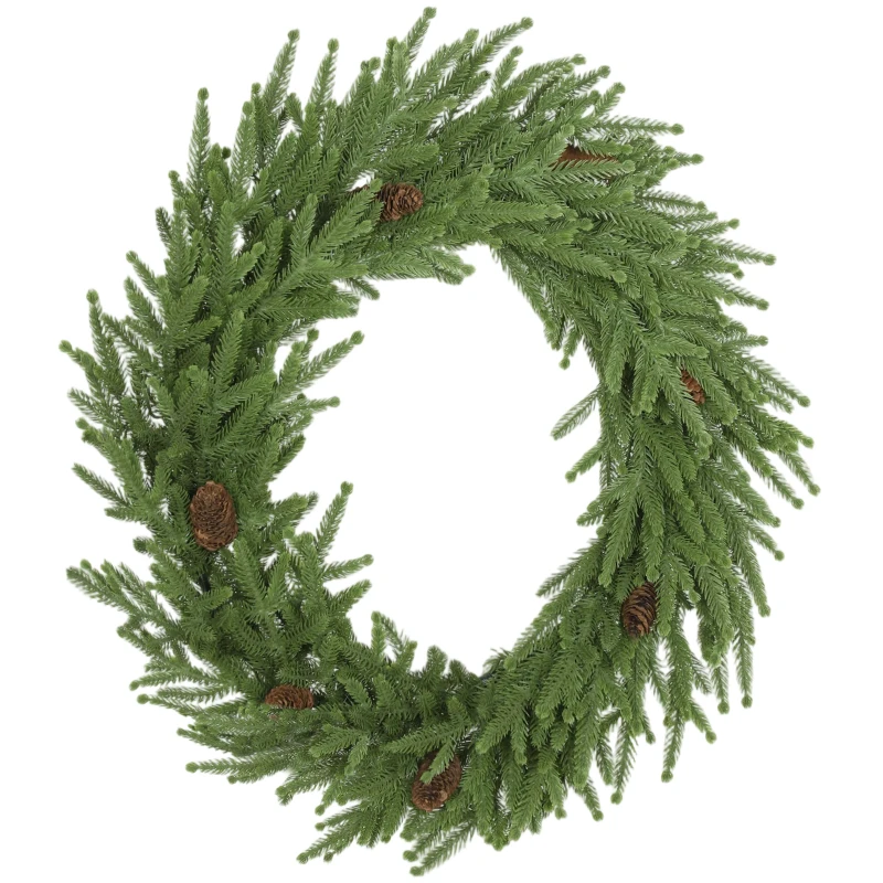 HOMCOM 24 inch Christmas Wreath, Artificial Norfolk Pine Wreath with Pine Cones and 88 Realistic Branches for Door, Wall