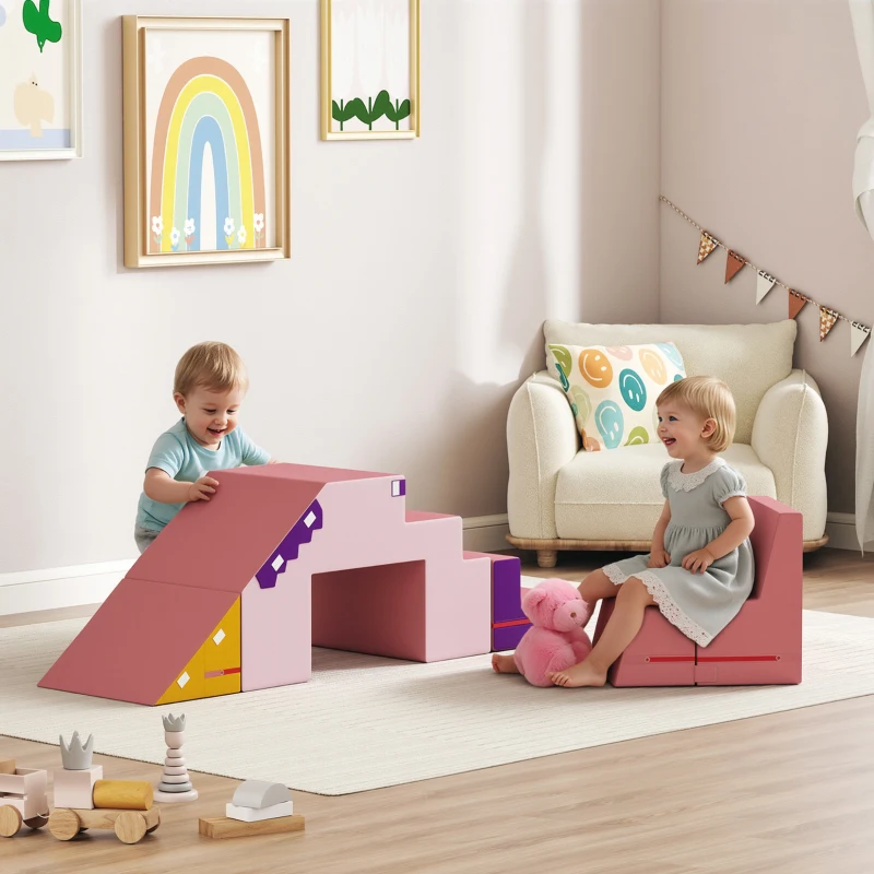 Qaba 2-Piece Climbing Foam Blocks for Toddlers with Detachable Cover, Indoor Climb and Crawl Activity PlaySet, Pink