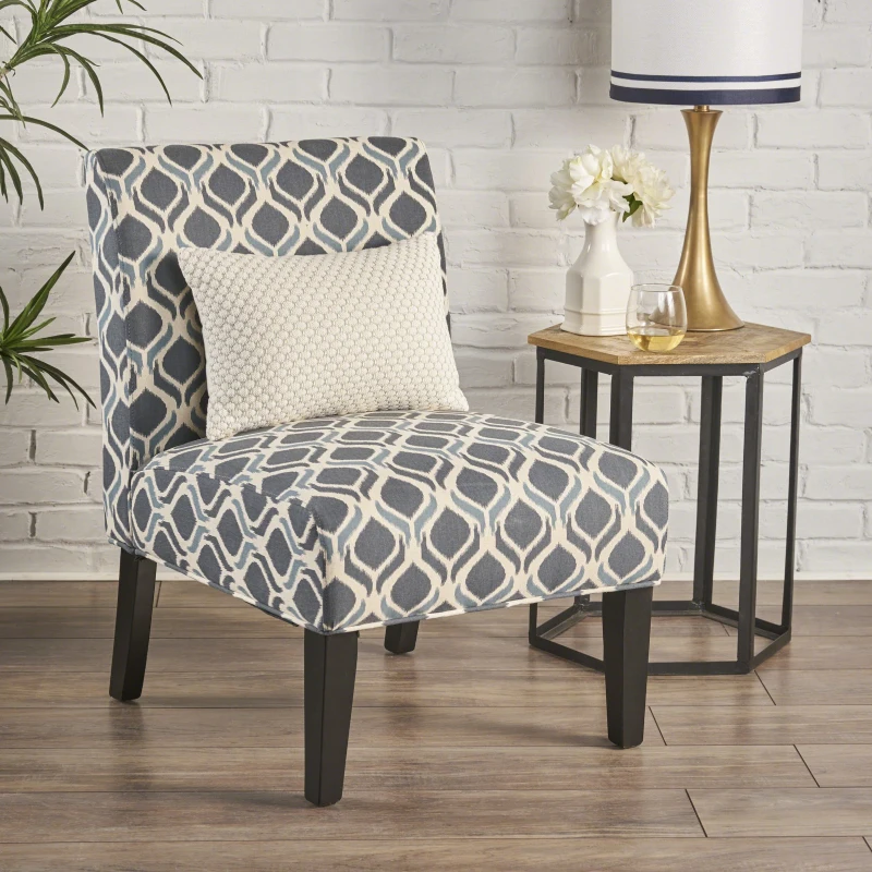 Contemporary Accent Chair with Clean Lines and Rubberwood Tapered Legs, Upholstered Seating for Living Room, 22.5'' L x 29.5'' W x 32'' H, Blue