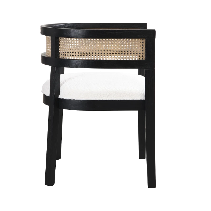 Set of 2 Dining Chairs with Rattan Backrest, Wood Frame, Dining Seats for Ultimate Comfort and Style, 22.5" L x 22" W x 29.5" H, Beige+Black