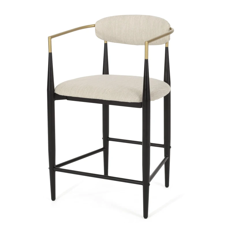 Set of 2 Modern Counter Stools with Iron Frame and Gold Accents, Chairs for Kitchen Island and Dining Room, 23" L x 22" W x 37.5" H, Beige