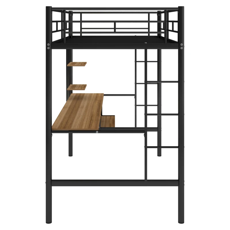 Twin Loft Bed with Built-in Desk, Shelves, and LED Lighting, Space-Saving Bunk Bed for Compact Rooms, 78" L x 41.5" W x 71.5" H, Black