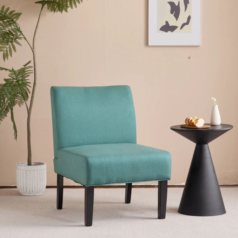 Contemporary Accent Chair with Upholstered Seat and Rubberwood Tapered Legs, Stylish Seat for Living Room, 22.5" L x 29.5" W x 32" H, Teal