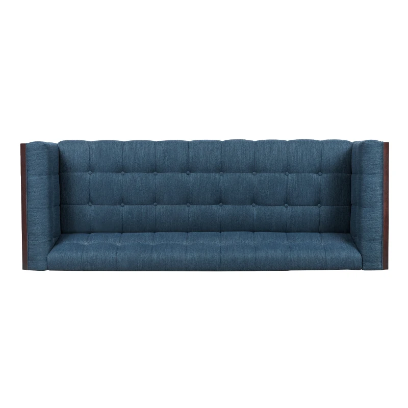 3-Seater Contemporary Sofa with Button Tufted Waffle Stitching, Daybed Perfect for Living Room, 89.5'' L x 31.5'' W x 30'' H, Navy Blue