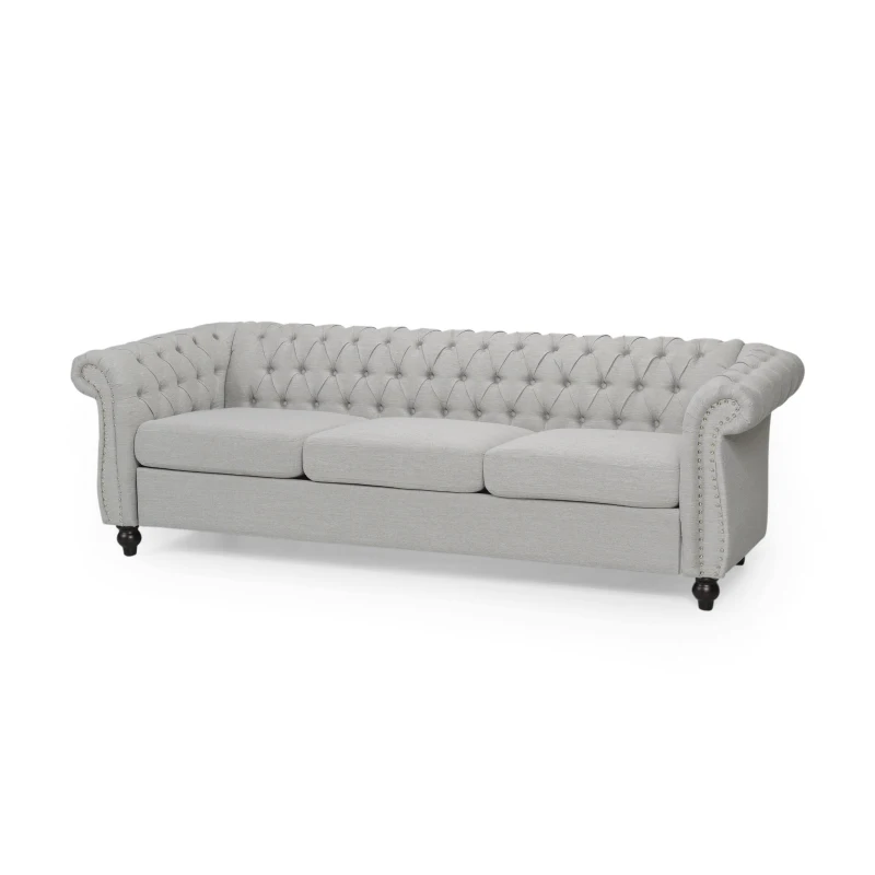 3-Seater Chesterfield Sofa with Deep Button Tufting and Scrolled Arms, Daybed Perfect for Living Room, 84.5'' L x 33.5'' W x 27'' H, Grey