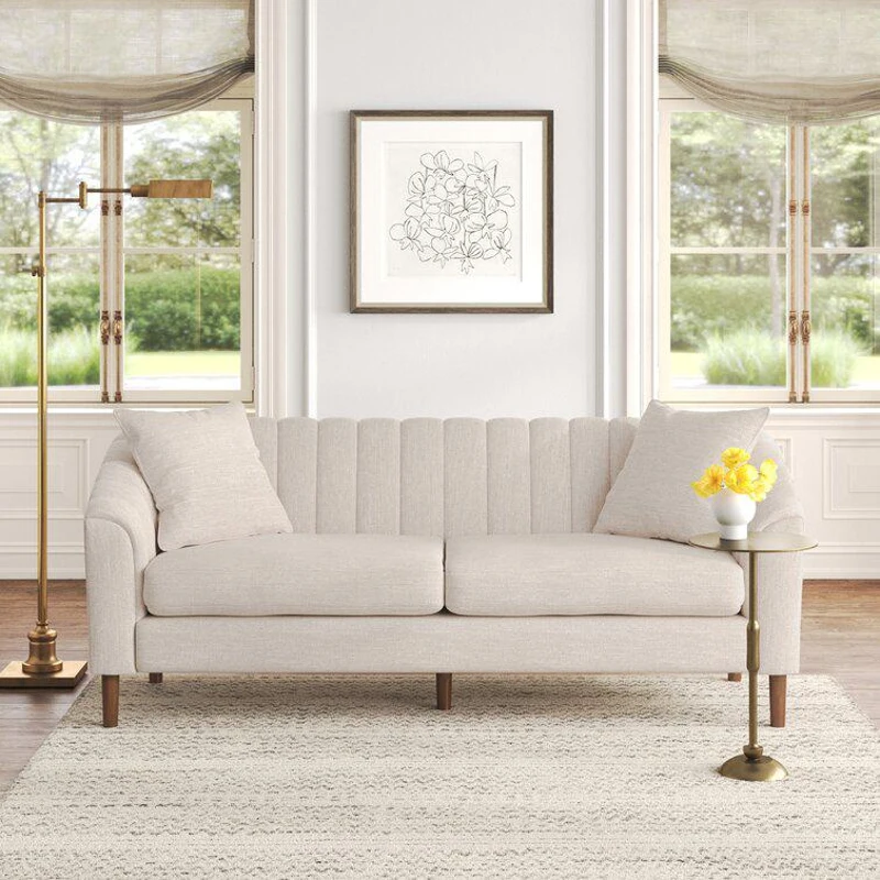 3-Seater Contemporary Sofa with Button Tufted Diamond Stitching, Daybed Perfect for Living Room, 84.5'' L x 33.5'' W x 33.5'' H, Beige