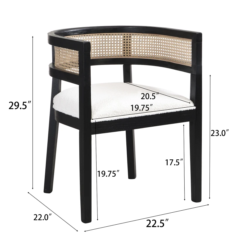 Set of 2 Dining Chairs with Rattan Backrest, Wood Frame, Dining Seats for Ultimate Comfort and Style, 22.5" L x 22" W x 29.5" H, Beige+Black