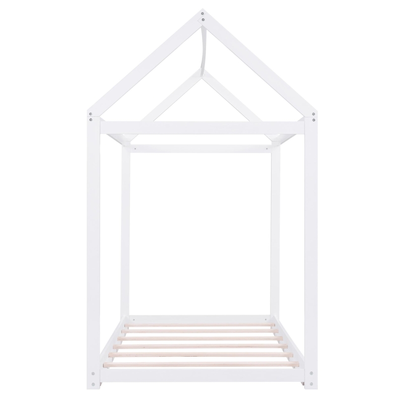 Twin Size Wooden House Bed with Pine Wood and MDF Construction, Bed Frame Perfect for Easy Assembly, 78.5" L x 42.5" W x 70.5" H, White