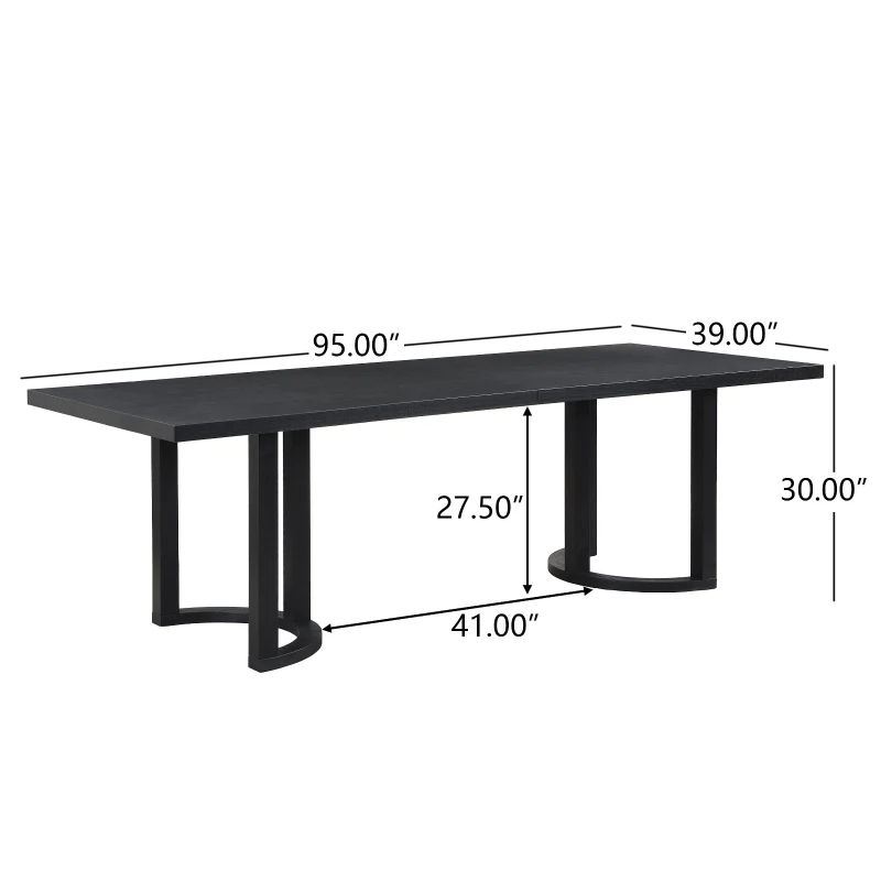 Modern Dining Table with Rectangular Surface and U-Shaped Trestle Base, Family Table Seats Up to 8 People, 95" L x 39" W x 30" H, Black