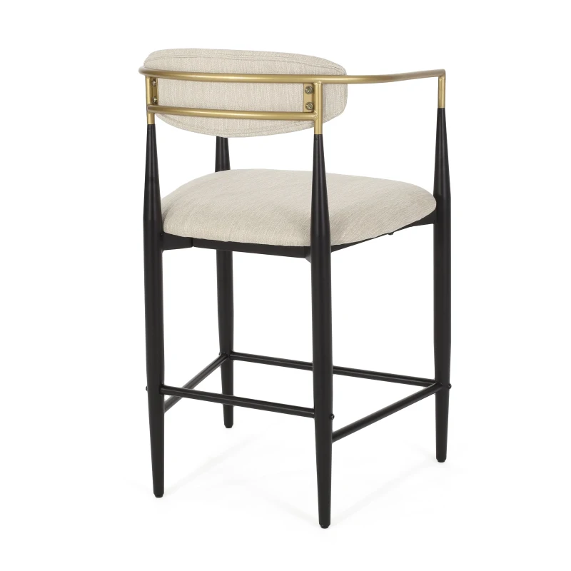 Set of 2 Modern Counter Stools with Iron Frame and Gold Accents, Chairs for Kitchen Island and Dining Room, 23" L x 22" W x 37.5" H, Beige