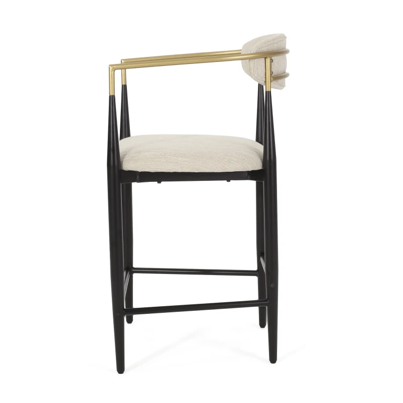 Set of 2 Modern Counter Stools with Iron Frame and Gold Accents, Chairs for Kitchen Island and Dining Room, 23" L x 22" W x 37.5" H, Beige