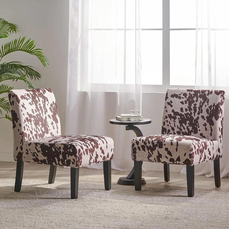 Contemporary Accent Chair with Rubberwood Tapered Legs, Upholstered Seating for Living Room, 22.5'' L x 29.5'' W x 32'' H, Brown+White
