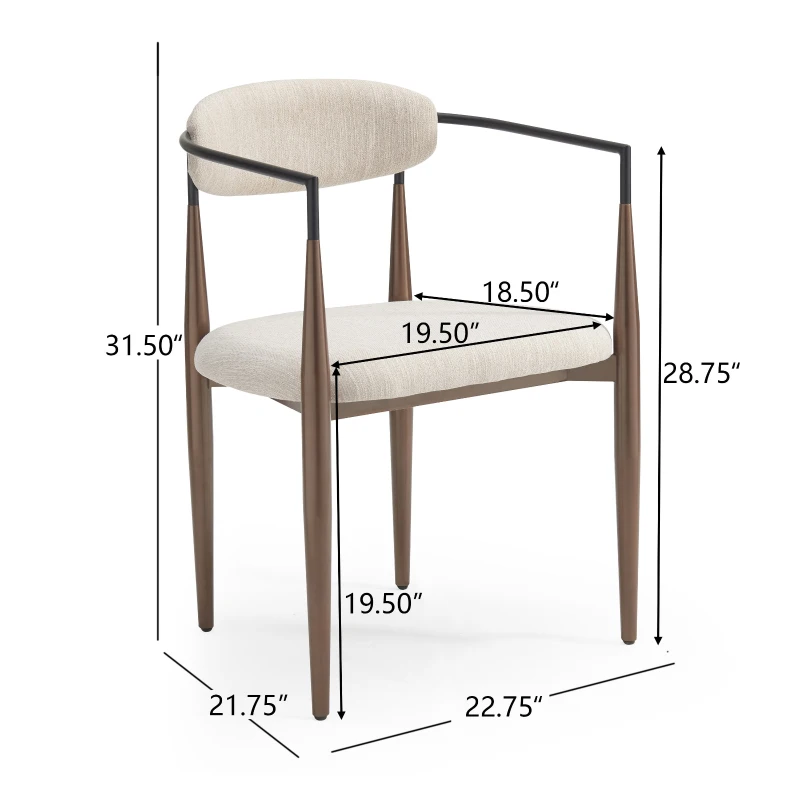 Set of 2 Modern Dining Chairs with Iron Frame and Gold Accent, Dining Seats for Ultimate Comfort and Style, 23" L x 22" W x 31.5" H, Beige+Black