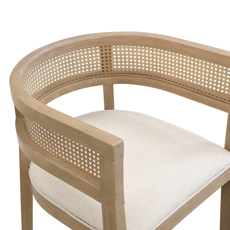 Set of 2 Dining Chairs with Rattan Round Backrest, Upholstered Seats, Dining Seats for Kitchen, 22.5" L x 22" W x 29.5" H, Beige+Natural Ash