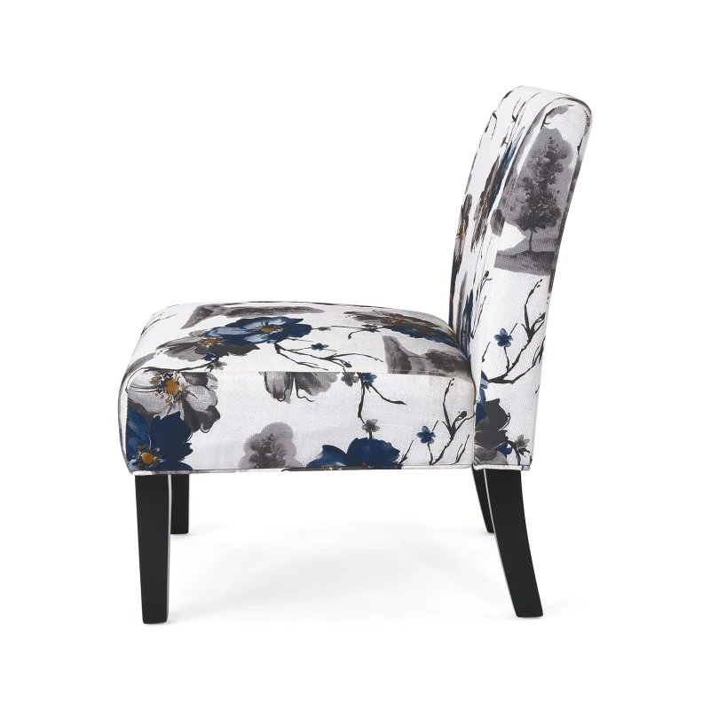 Contemporary Accent Chair with Upholstered Seating and Rubberwood Tapered Legs, Seat for Living Room, 22.5" L x 29.5" W x 32" H, Blue+Multi