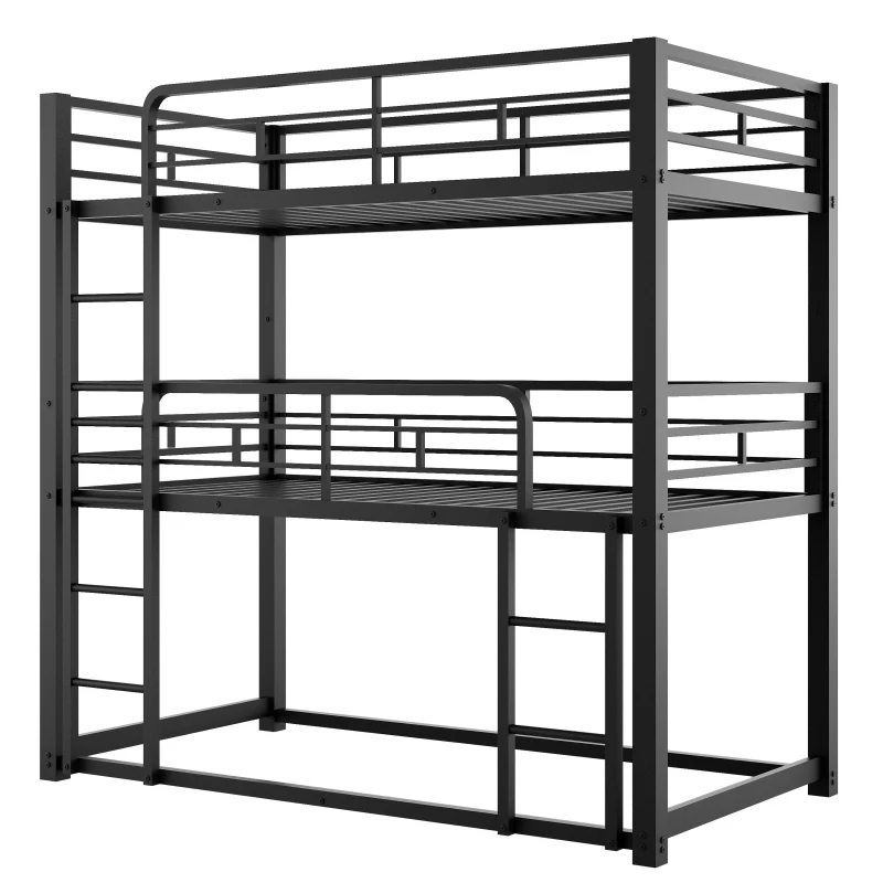 Metal Twin Size Triple Bunk Bed with Guard Rails and Easy Assembly, Double-Decker Bed for Compact Rooms, 78.5" L x 42" W x 78" H, Black