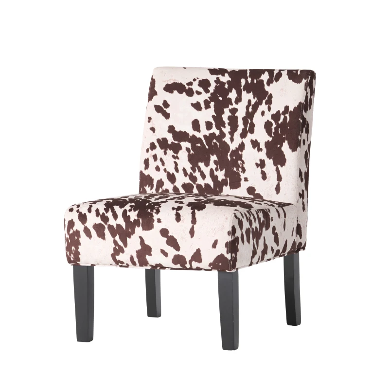 Contemporary Accent Chair with Rubberwood Tapered Legs, Upholstered Seating for Living Room, 22.5'' L x 29.5'' W x 32'' H, Brown+White