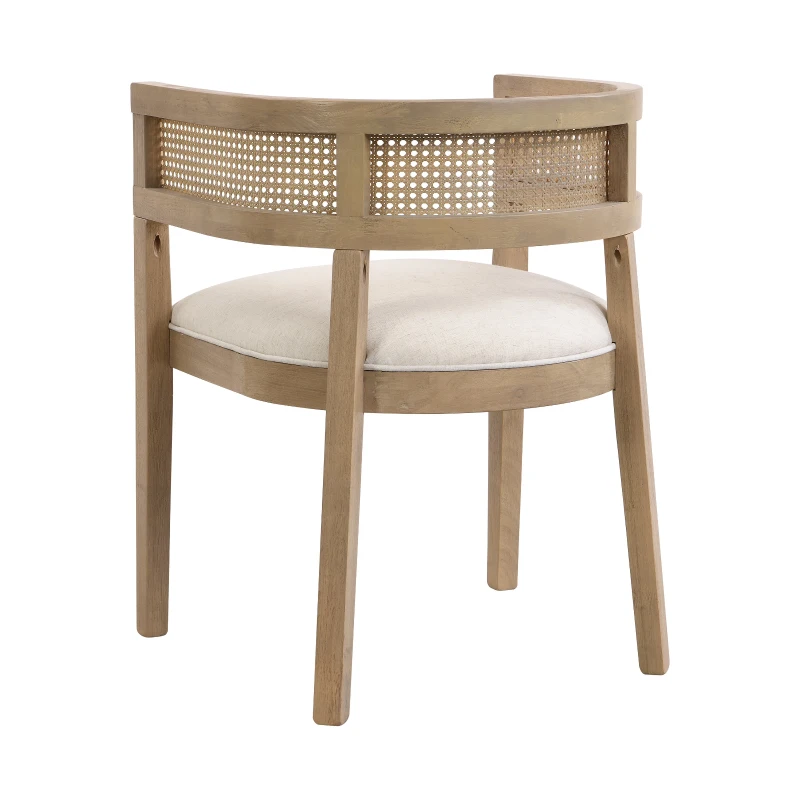 Set of 2 Dining Chairs with Rattan Round Backrest, Upholstered Seats, Dining Seats for Kitchen, 22.5" L x 22" W x 29.5" H, Beige+Natural Ash